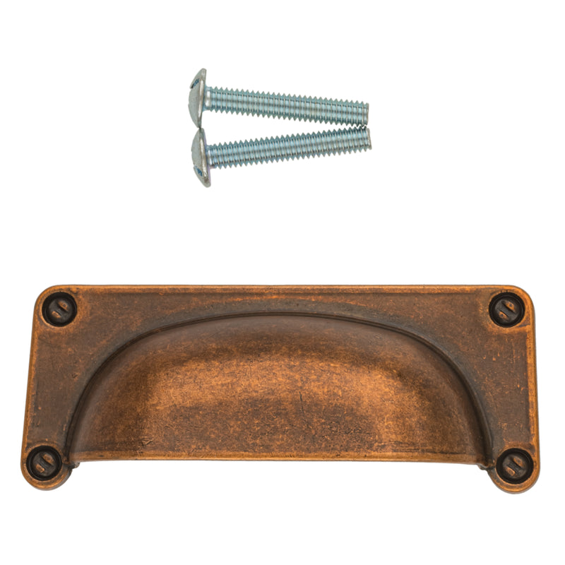 Farmhouse Style Antique Copper Finished Drawer Bin Pull | Centers: 2-1/2"