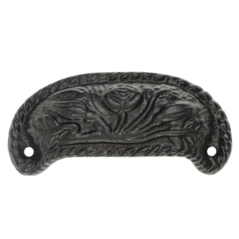 Victorian Period Black Finished Cast Iron Drawer Bin Pull | Centers: 3-1/4"