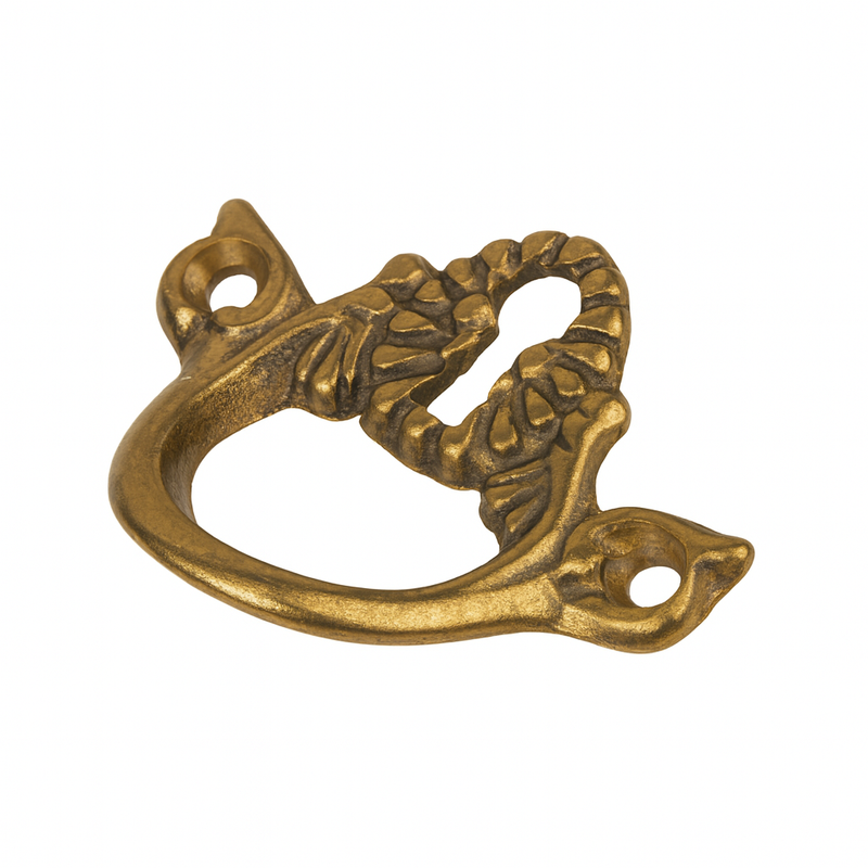 Horizontal Antique Brass Drawer Pull with Keyhole Cover - 2" x 1-5/8"