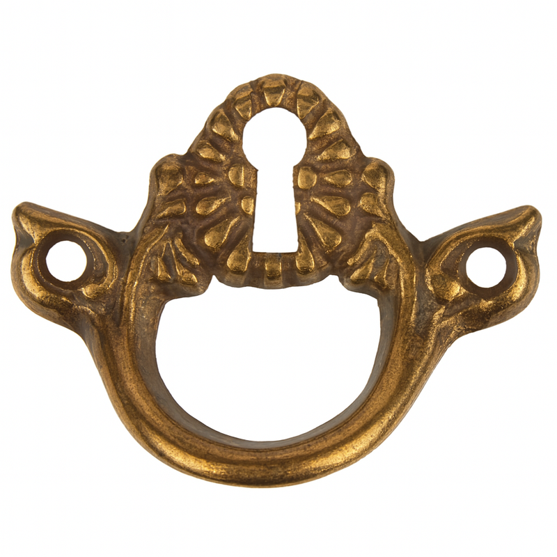 Horizontal Antique Brass Drawer Pull with Keyhole Cover - 2" x 1-5/8"