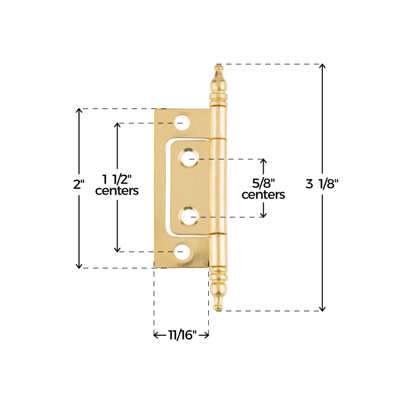 Non Mortise Brass Plated Hinge with Finals | 2" High x 7/8" Wide