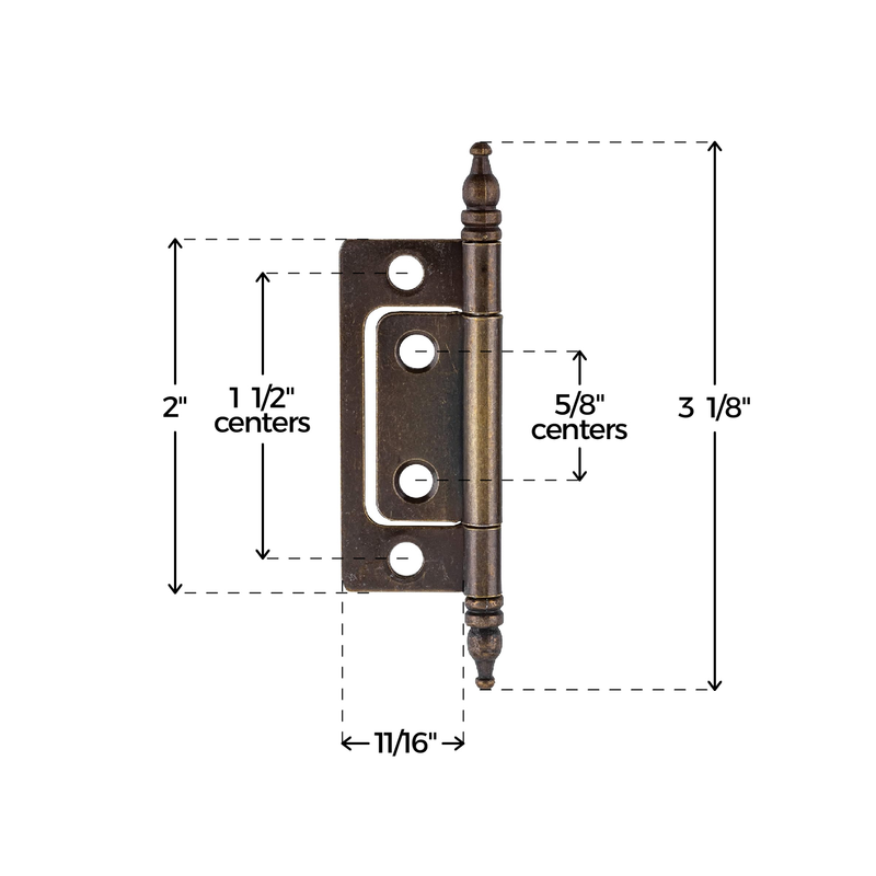Non Mortise Antique Brass Plated Hinge with Finals | 2" High x 7/8" Wide