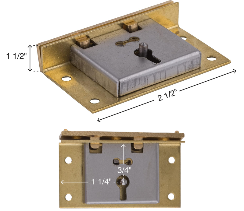 Large Brass Half Mortise Chest or Box Lid Lock with Skeleton Key | Backset: 3/4"