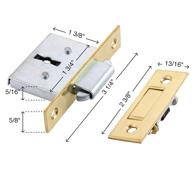 Square Brass Full Mortise Lock with Two Skeleton Keys for Roll Top Desk