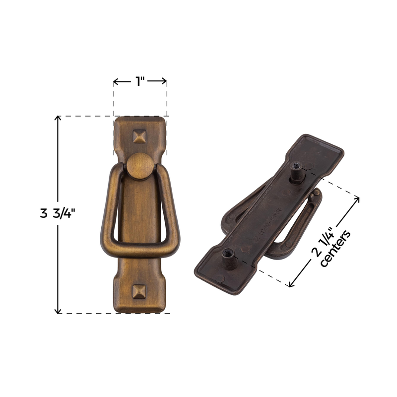 Small Vertical Mission Antique Brass Finished Drawer Bail Pull | Centers: 2-1/4"