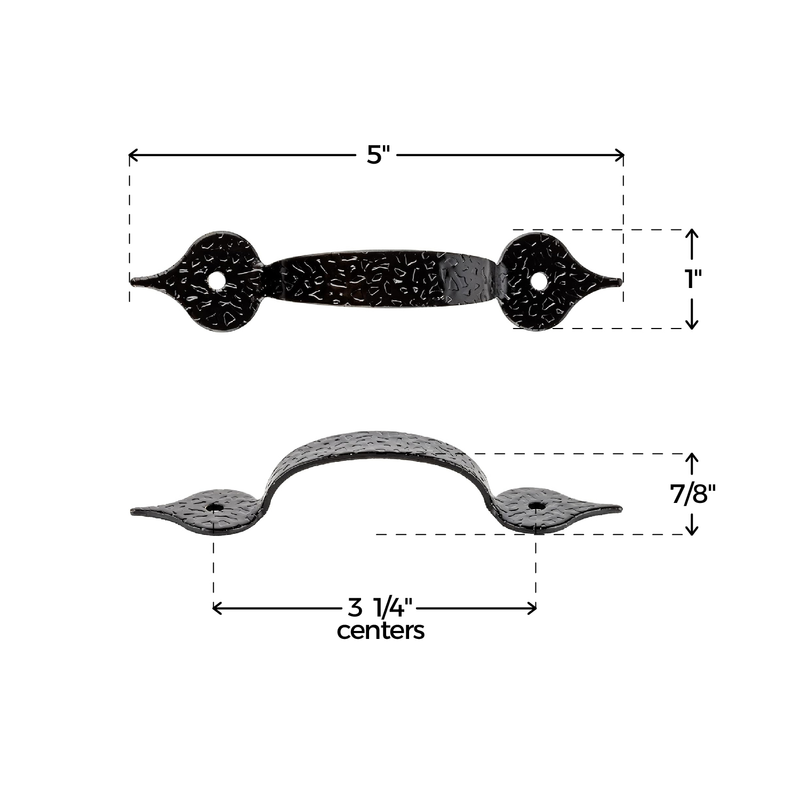 Hammered Black Finished Drawer Pull | Centers: 3-1/4"