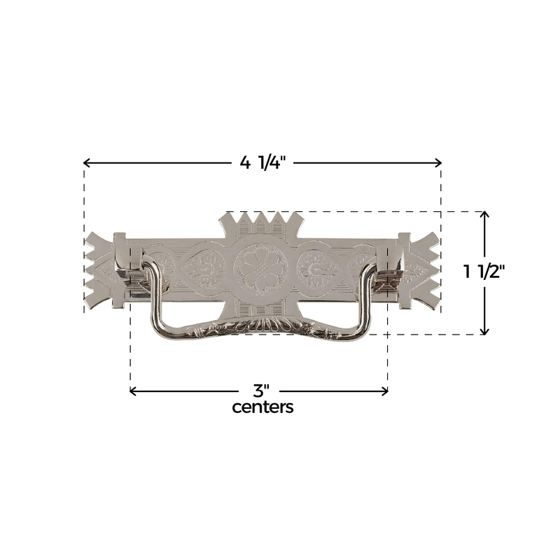 Victorian Era Eastlake Style Nickel Plated Drawer Bail Pull | Centers: 3"