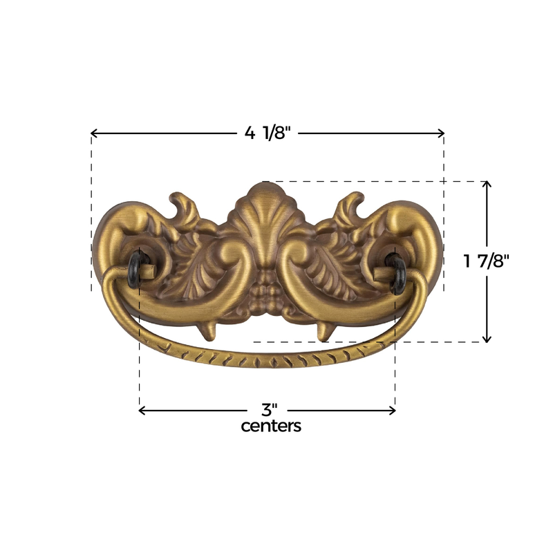 Victorian Era Antiqued Stamped Brass Drawer Bail Pull | Centers: 3"
