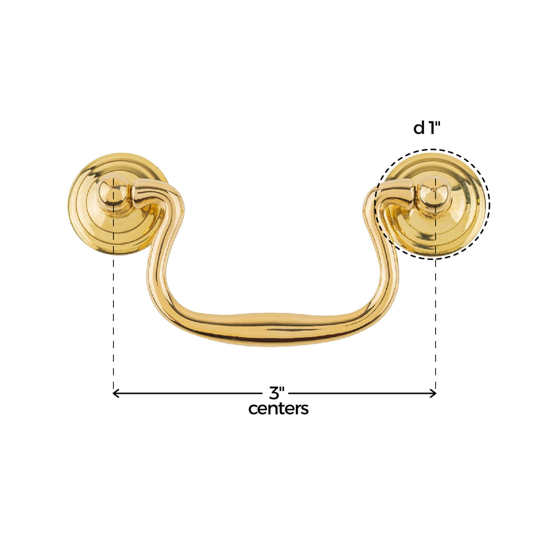 Plain Brass Swan-Neck Drawer Bail Pull | Centers: 3"