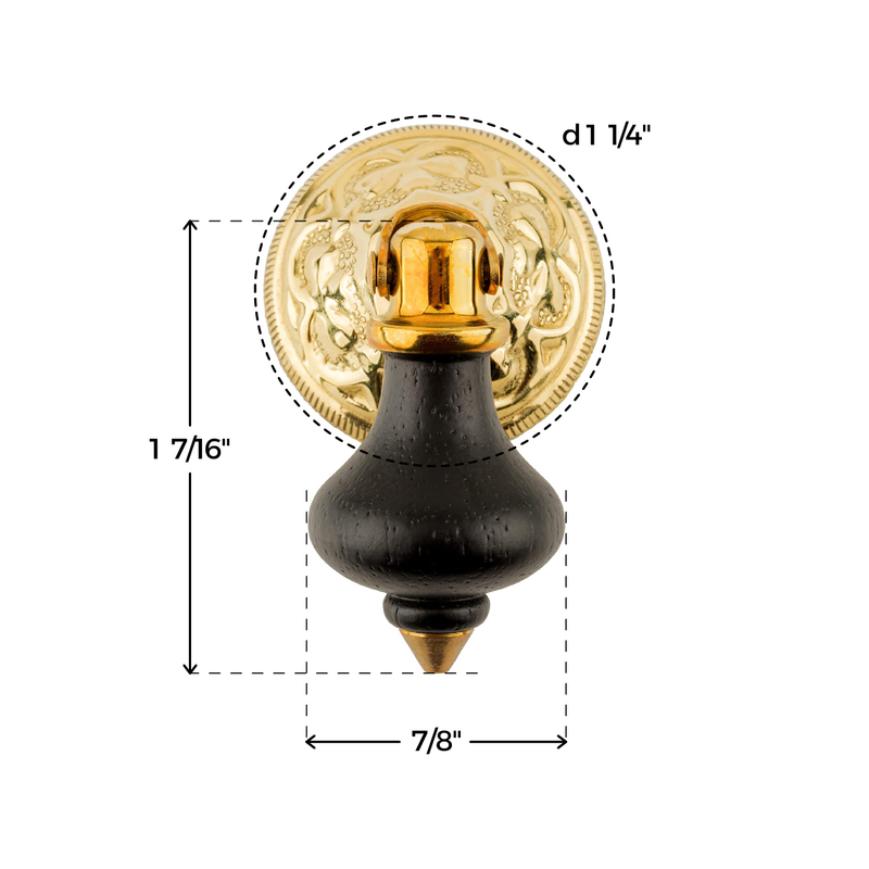 Small Victorian Period Black Finished Ebony Drop Pull with Brass Backplate