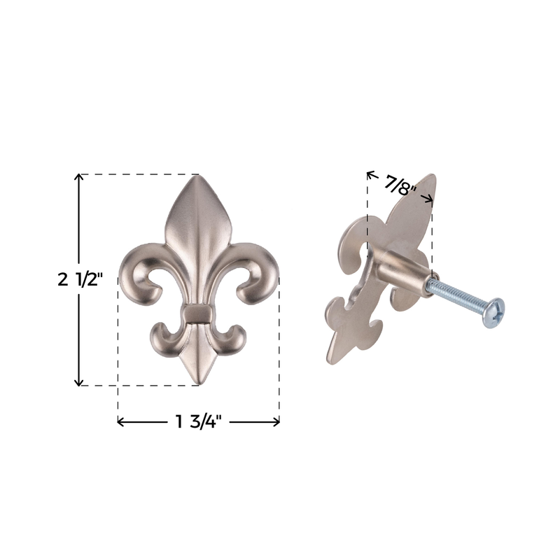 Fleur-de-Lis Satin Nickel Finished Drawer Knob