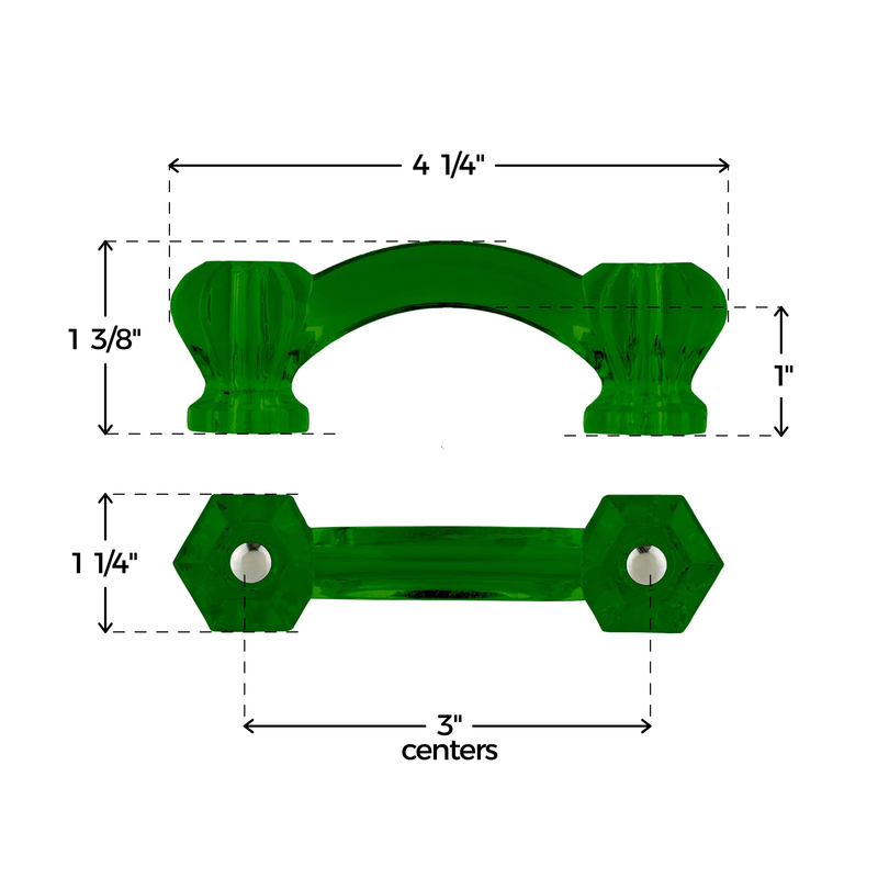 Depression Era Hexagonal Emerald Green Glass Drawer Pull | Centers: 3"