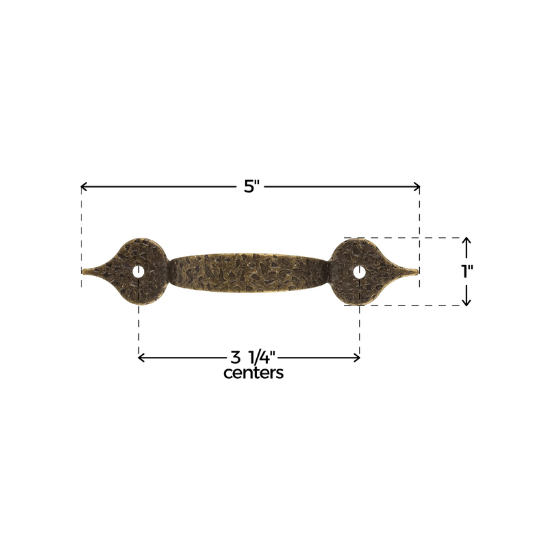 Hammered Antique Brass Finished Drawer Pull | Centers: 3-1/4"