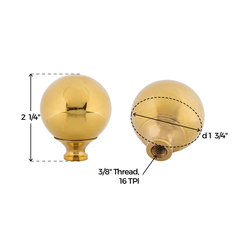 Polished Brass Ball Bed Post Finial | Diameter: 1-3/4"