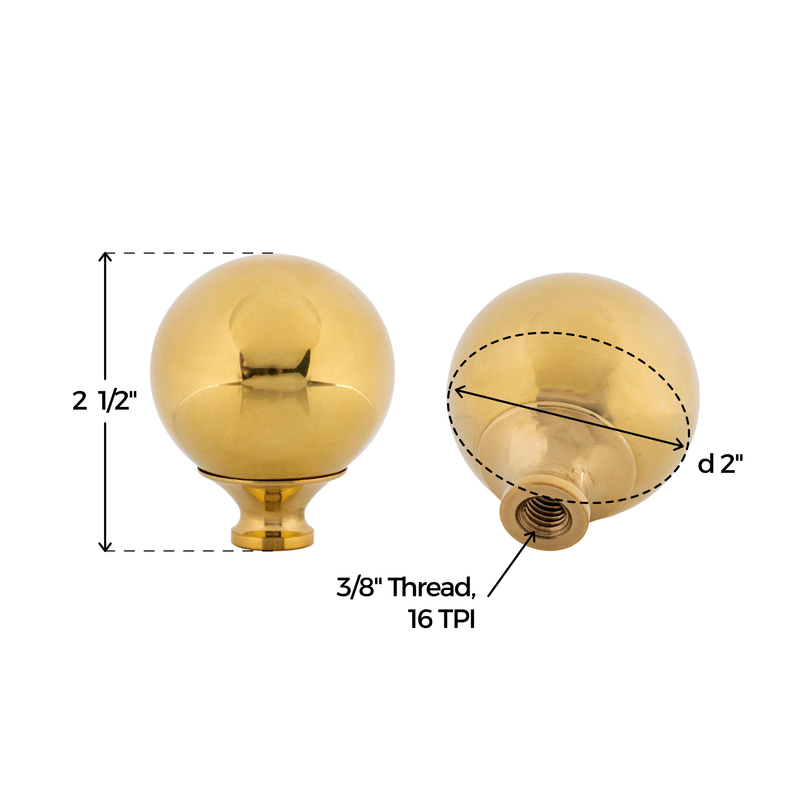 Polished Brass Ball Bed Post Finial | Diameter: 2"