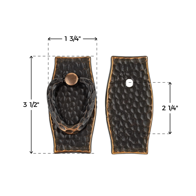Vertical Mission Hammered Antique Copper Finished Ring Pull | Centers: 2-1/4"