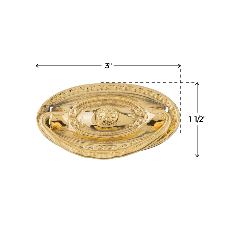 Large Oval Colonial Revival Brass Drawer Bail Pull | Center Mount