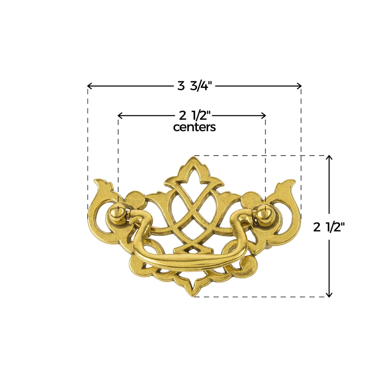 Chippendale Satin Brass Drawer Bail Pull | Centers: 2-1/2"