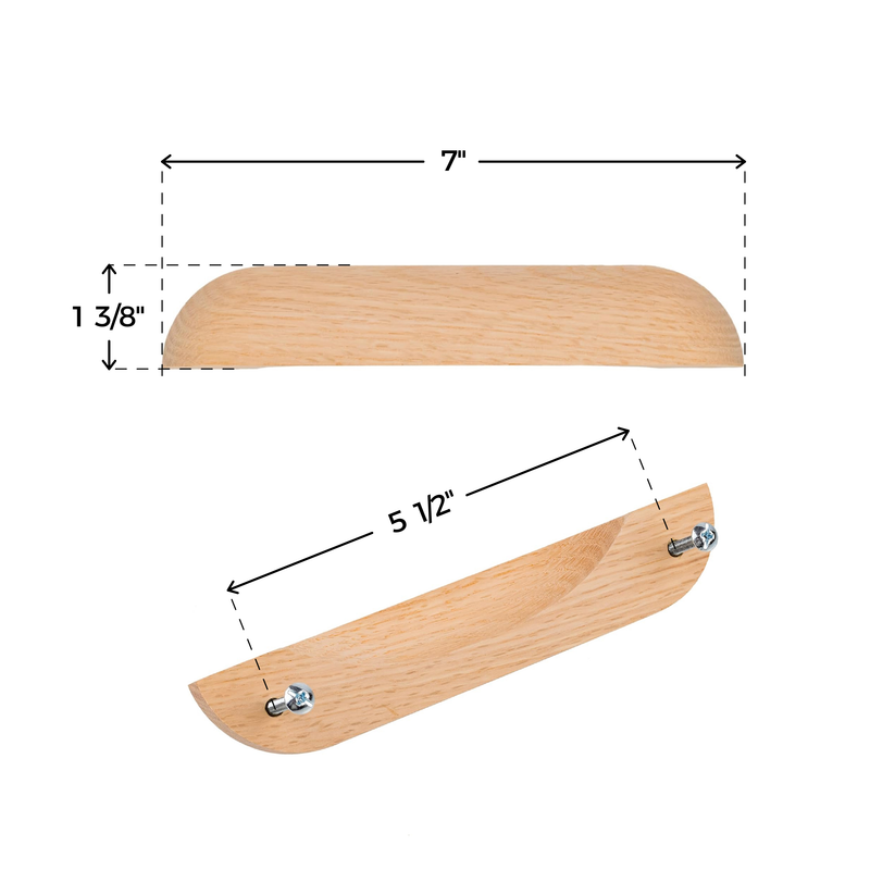 Large Oak Wood Drawer Pull or Desk Handle | 7" Wide x 1-3/8" High