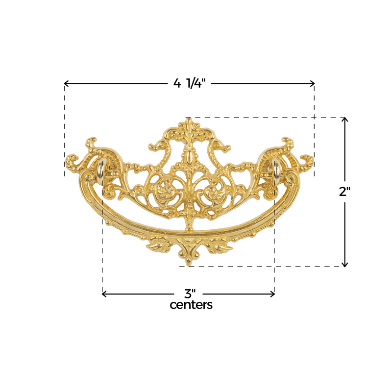 Elegant Victorian Cast Brass Drawer Bail Pull | Centers: 3"