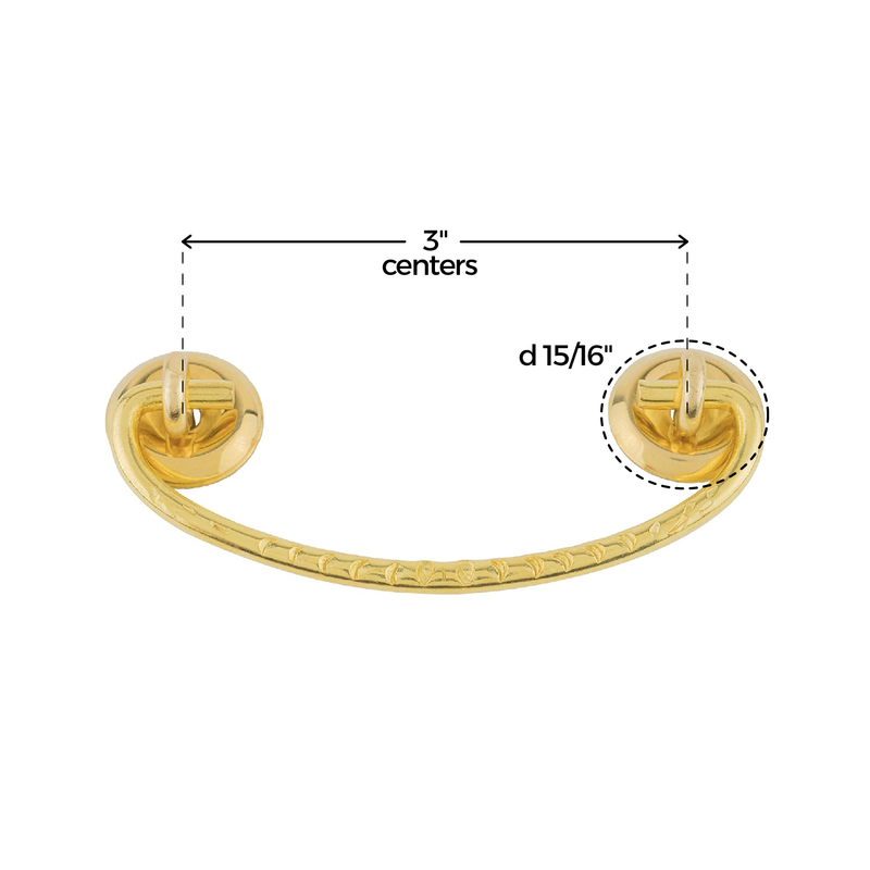 Victorian Era Brass Drawer Bail Pull | Centers: 3"
