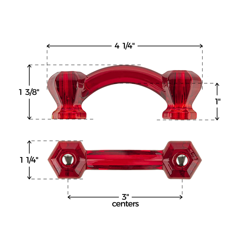 Hexagonal Depression Ruby Red Glass Drawer Pull | Centers: 3"