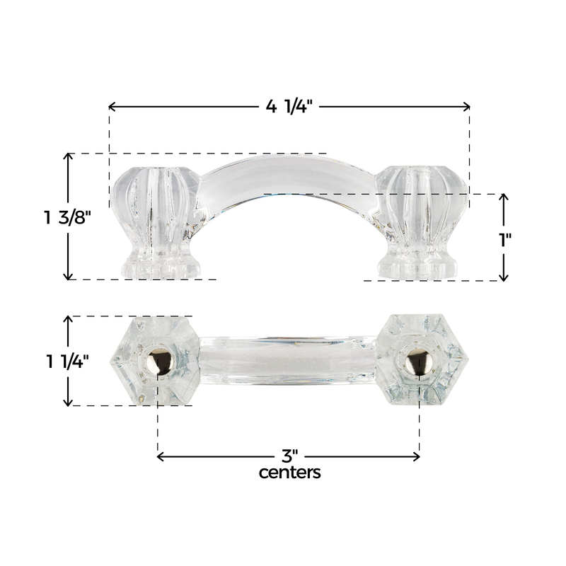 Depression Era Hexagonal Clear Glass Drawer Pull | Centers: 3"