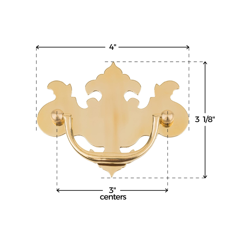 Large Chippendale Cast Brass Drawer Bail Pull | Centers: 3"