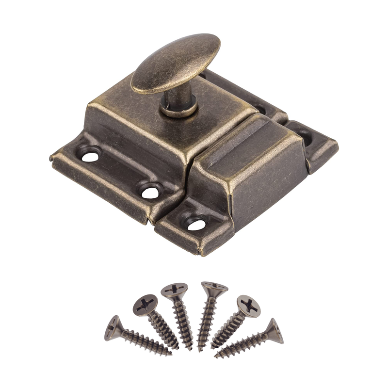 Classic Small Oval Turn Antique Brass Stamped Cabinet Latch