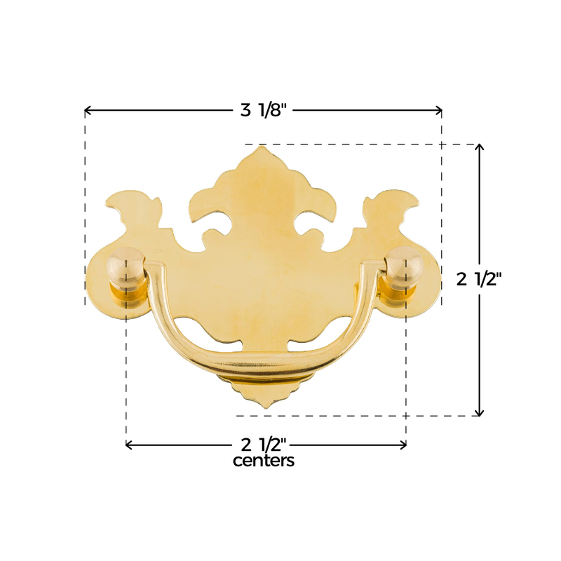 Chippendale Style Small Cast Brass Drawer Bail Pull | Centers: 2-1/2"