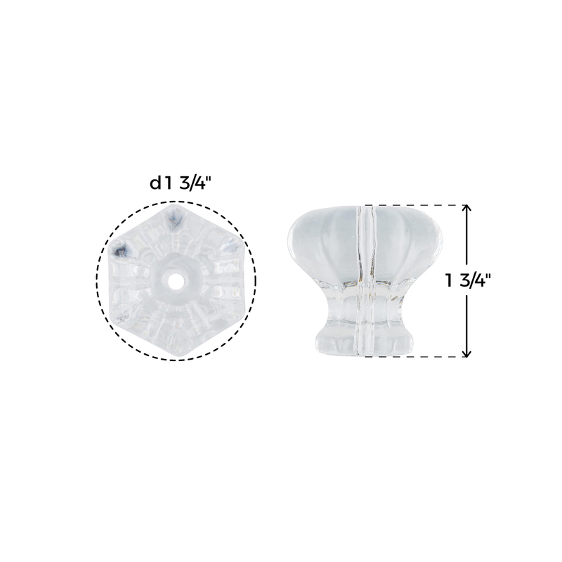 Hexagonal Clear Glass Drawer Knob | Diameter: 1-3/4"