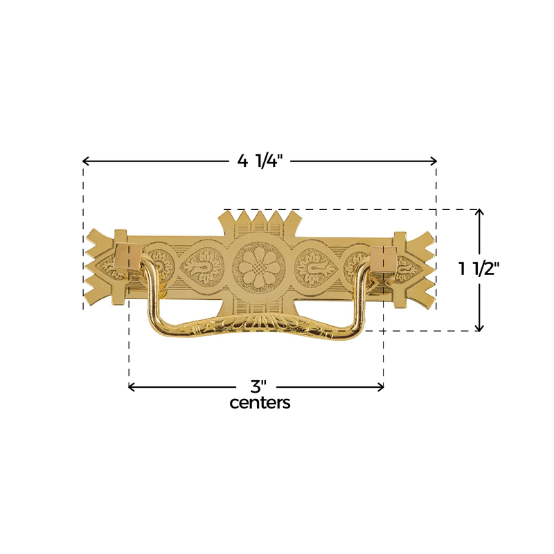 Victorian Era Eastlake Style Cast Brass Drawer Bail Pull | Centers: 3"