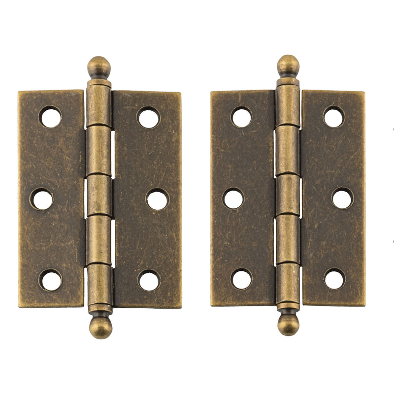 Large Antique Copper Butt Hinges with Ball Finials | 2 7/16" High x 1 3/4" Wide | Pack of 2
