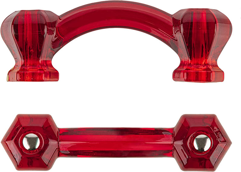 Hexagonal Depression Ruby Red Glass Drawer Pull | Centers: 3"