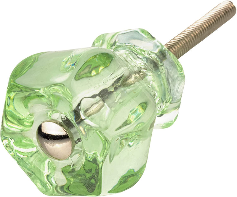 Depression Era Hexagonal Transparent Green Glass Drawer Knob | Diameter: 1 1/4"