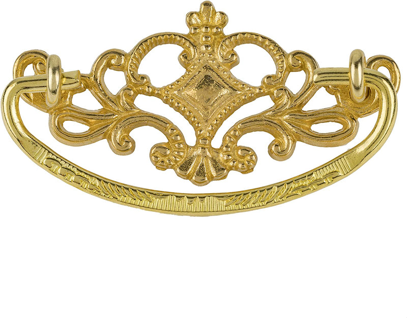 Victorian Style Crown Design Cast Brass Drawer Bail Pull | Centers: 3"