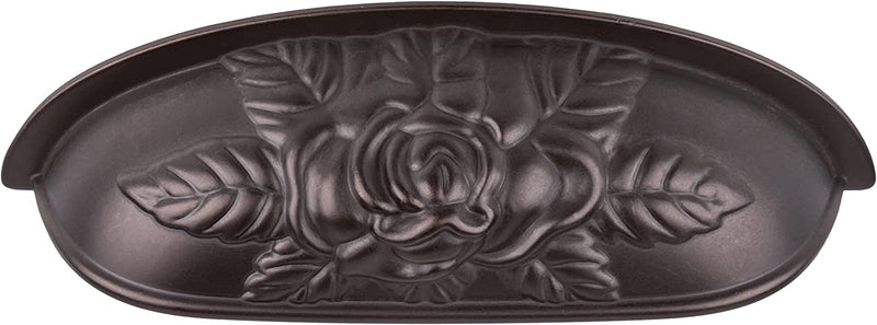Victorian Period Rose Pattern Dark Oil Rubbed Bronze Bin Pull | Centers: 3-3/4"