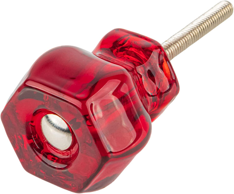 Depression Era Hexagonal Ruby Red Glass Drawer Knob | Diameter: 1 1/4"