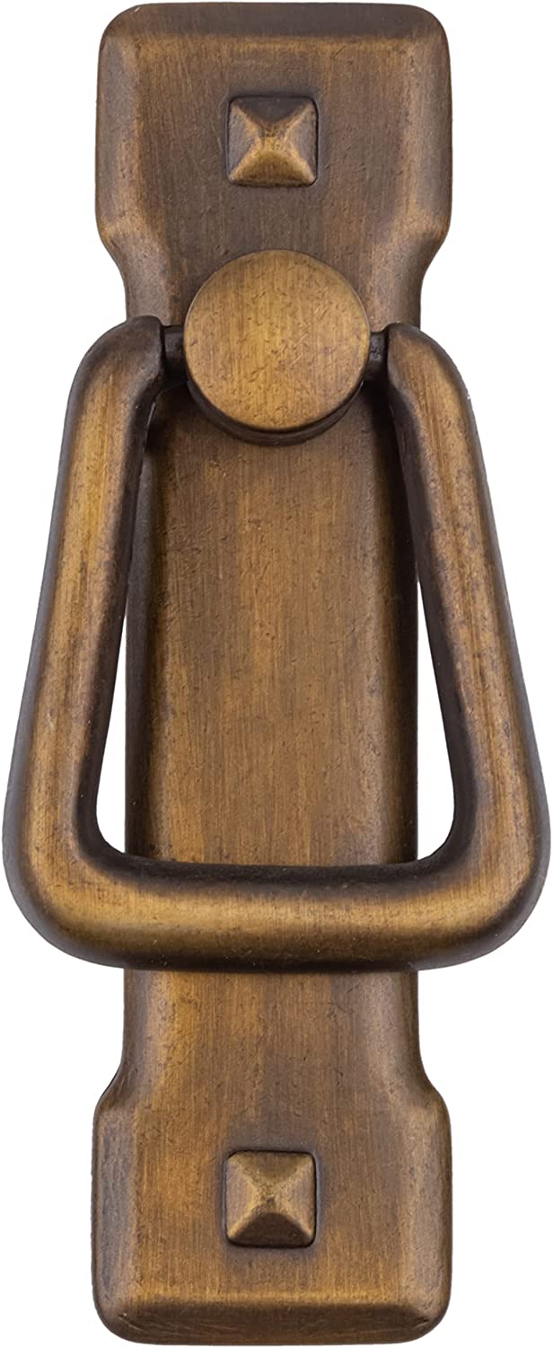 Small Vertical Mission Antique Brass Finished Drawer Bail Pull | Centers: 2-1/4"