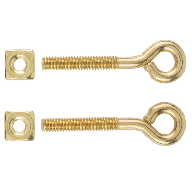 Brass Plated Plain Eye Bolts with Nuts | Pack of 2