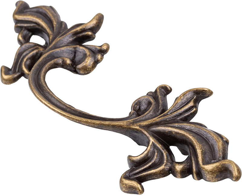 French Provincial Leaf Antique Brass Finished Drawer Pull | Centers: 3"