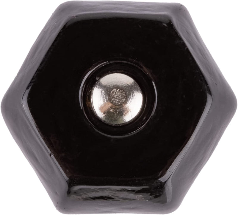 Hexagonal Black Glass Cabinet Door Knob | Diameter: 1-1/2"