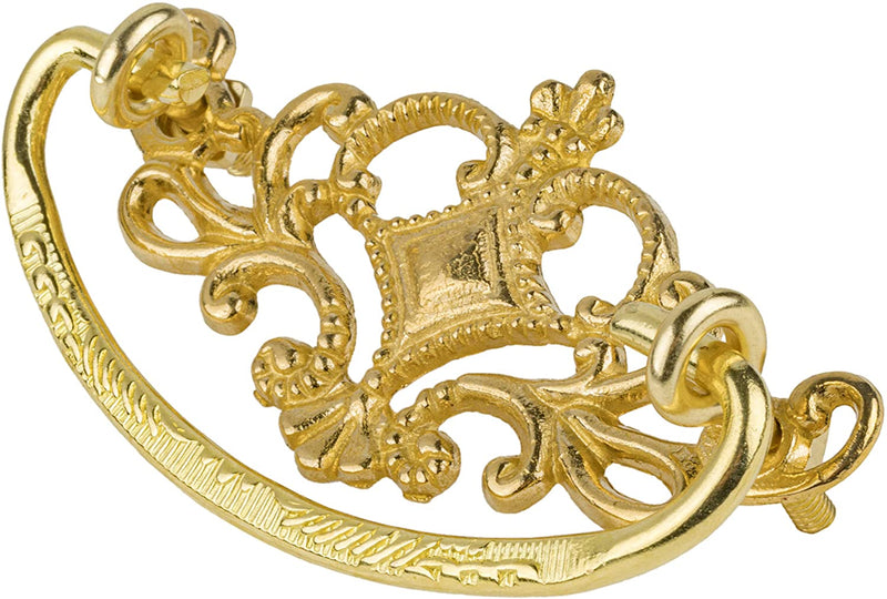 Victorian Style Crown Design Cast Brass Drawer Bail Pull | Centers: 3"
