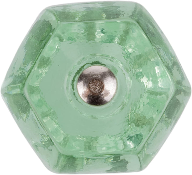 Hexagonal Light Green Glass Cabinet Door Knob | Diameter: 1-1/2"