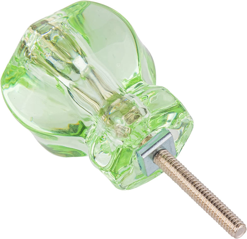 Depression Era Hexagonal Transparent Green Glass Drawer Knob | Diameter: 1-1/2"