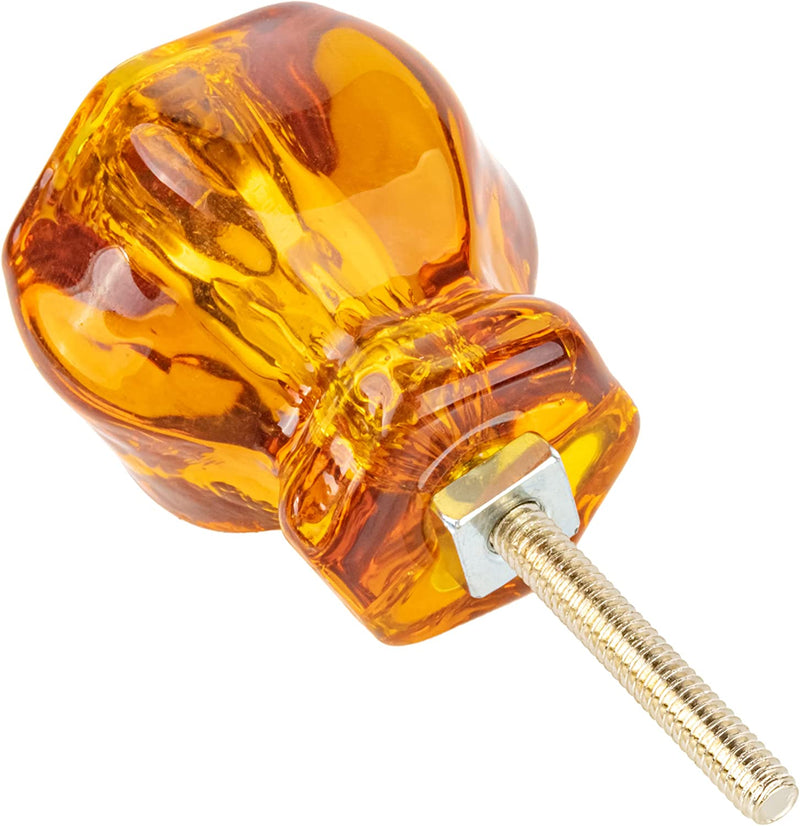 Depression Era Hexagonal Honey Amber Glass Drawer Knob | Diameter: 1 1/2"