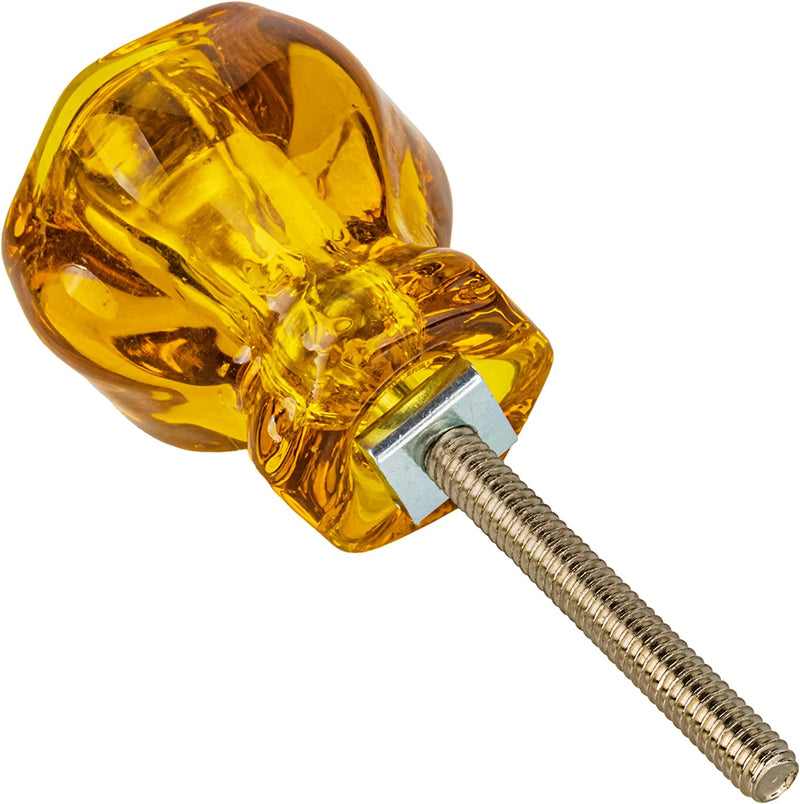 Depression Era Hexagonal Honey Amber Glass Drawer Knob | Diameter: 1 1/4"
