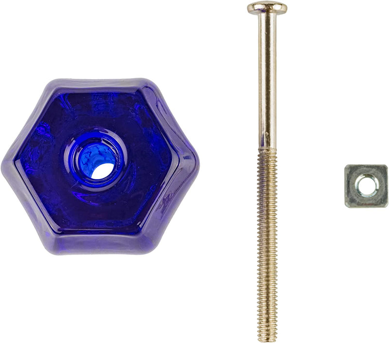 Depression Era Hexagonal Cobalt Blue Glass Drawer Knob | Diameter: 1 1/2"