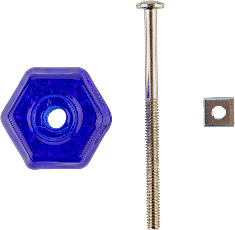 Depression Era Hexagonal Cobalt Blue Glass Drawer Knob | Diameter: 1-1/4"