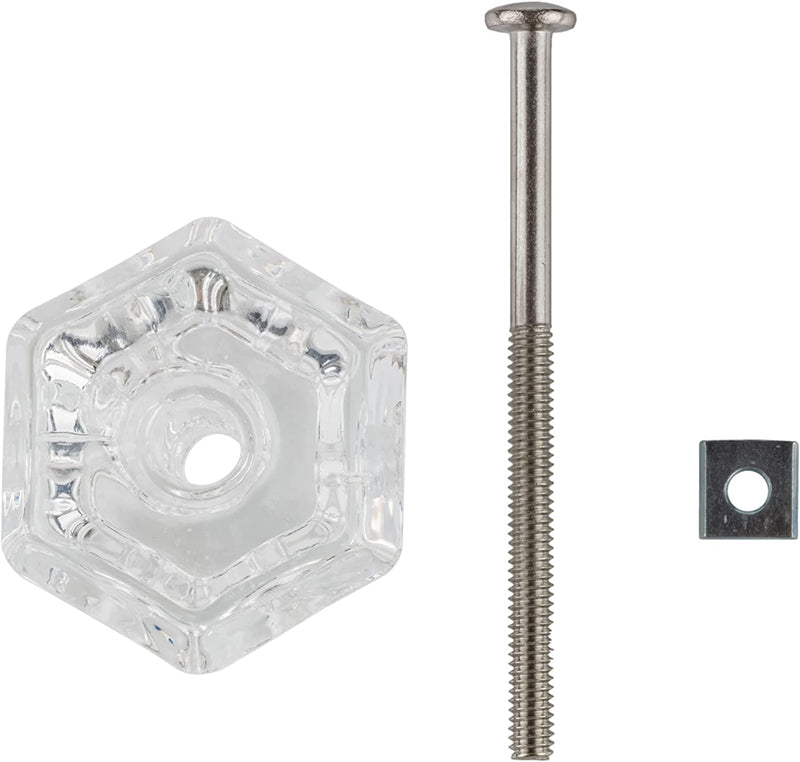 Depression Era Hexagonal Clear Glass Drawer Knob | Diameter: 1-1/2"